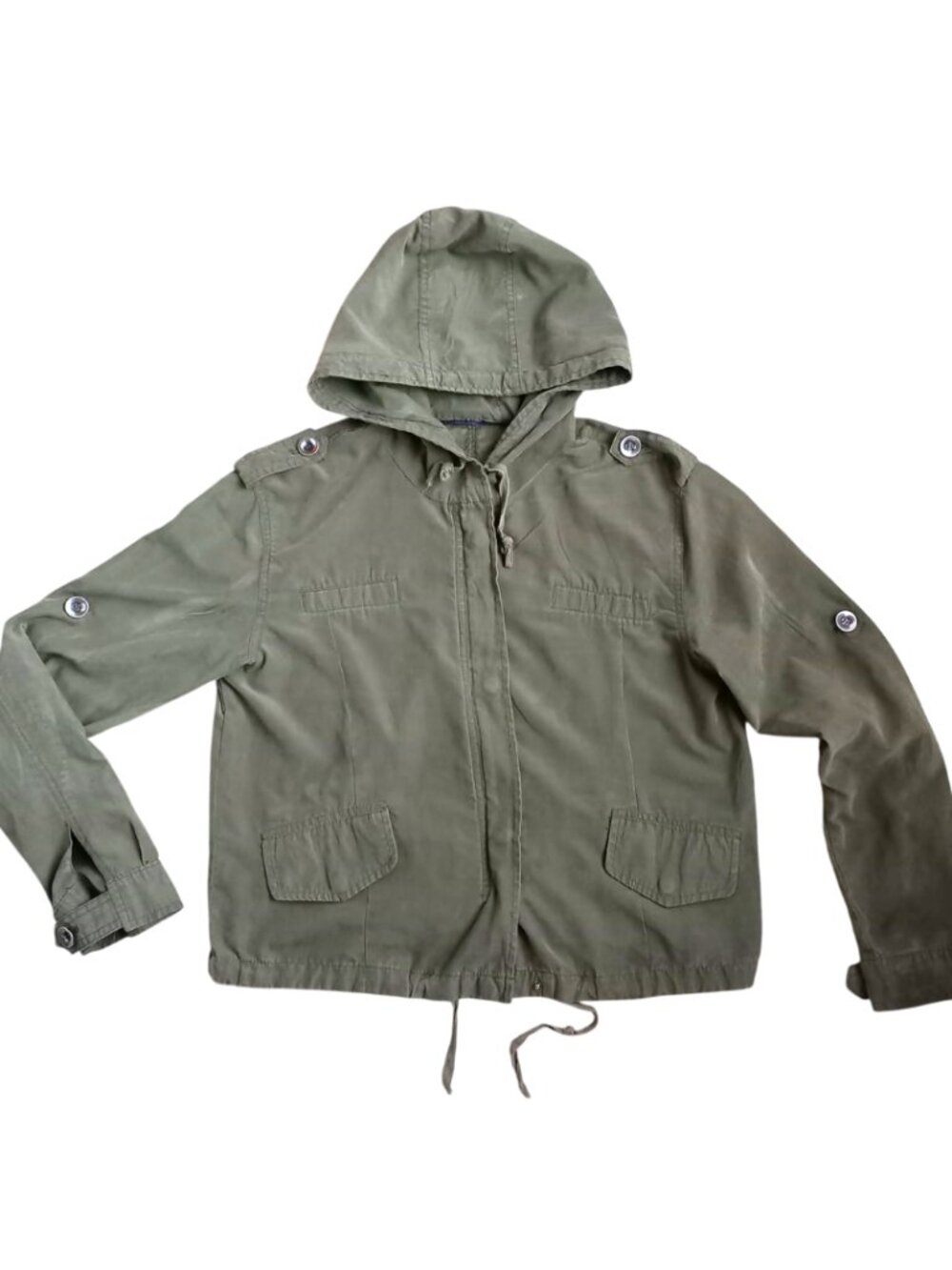 Brandy Melville Olive Green Utility Jacket Cargo Hooded Lightweight Coat Size 14